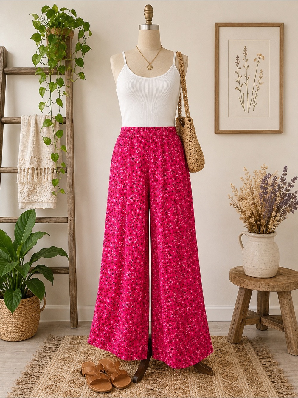 Sugarlips Zoya Floral Satin Wide Leg Pants
